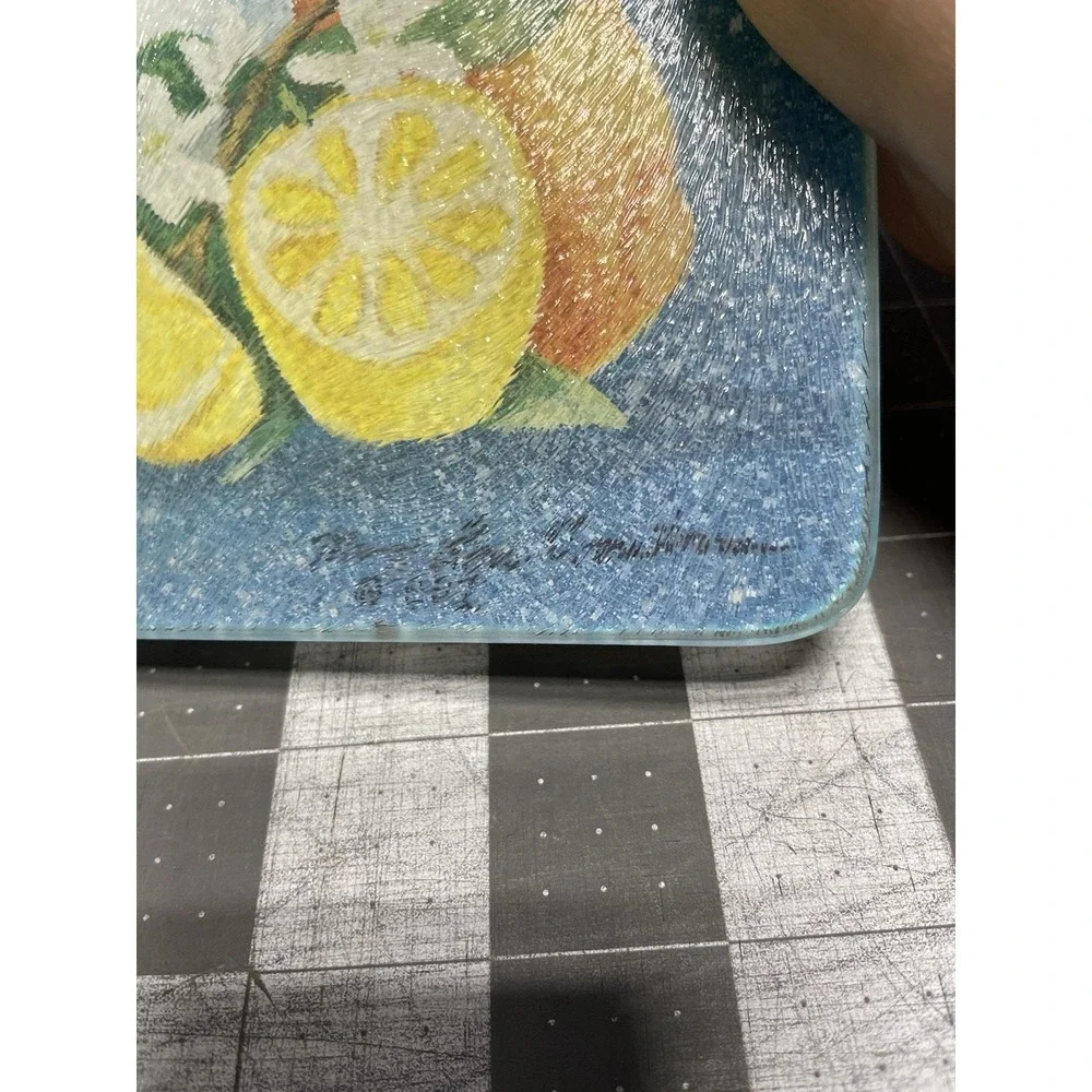 Tempered Glass Cutting Board Daisy Bowl Yellow Blue - 15